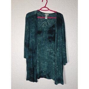 Catherines Top Womens 2X Emerald Embroidered Sequin Short Sleeve Blouse Stretch